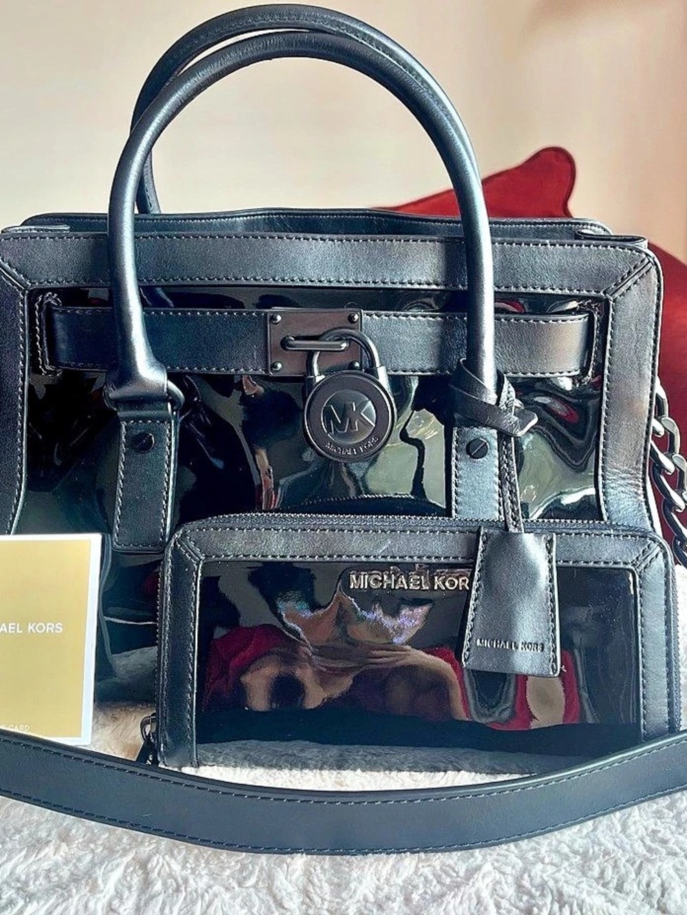 Michael Kors Hamilton Satchel and Matching Wallet Set Black